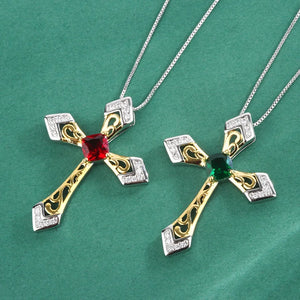Emerald Pendant Female Wind Colorful Cross Red Treasure Plated Necklace