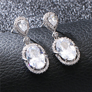 Elegant Zircon Earrings, Platinum Plated, Shining Jewels