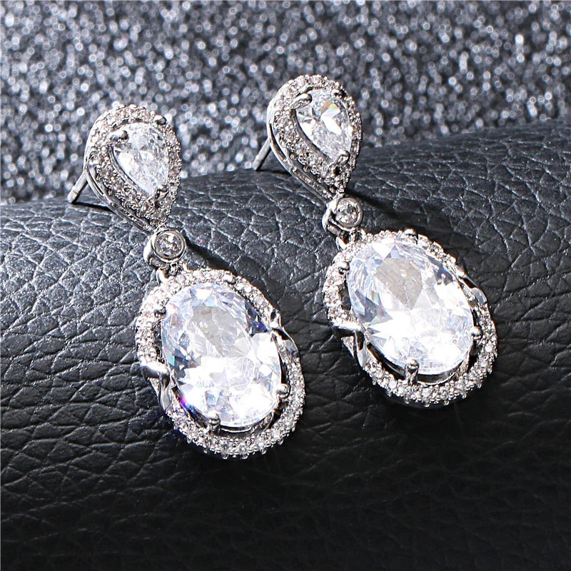 Elegant Zircon Earrings, Platinum Plated, Shining Jewels