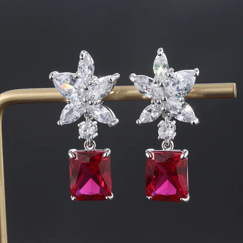 Red Natural Garnet Gemstone Women's Stud Earrings