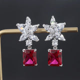 Red Natural Garnet Gemstone Women's Stud Earrings