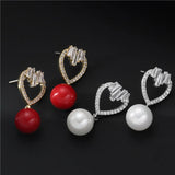 Japanese Red Pearl Pendant with High-Grade Zirconium Heart, Micro Set