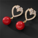 Japanese Red Pearl Pendant with High-Grade Zirconium Heart, Micro Set