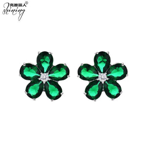 925 Silver Bridal Earrings with Zircon Petal Design
