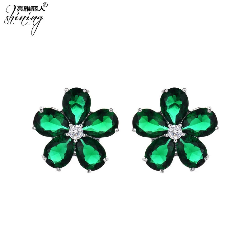 925 Silver Bridal Earrings with Zircon Petal Design