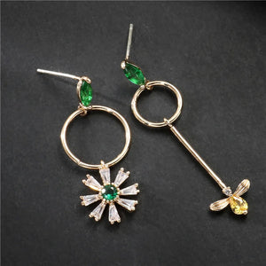 Asymmetric fairy Japanese small fresh silver needle Earrings