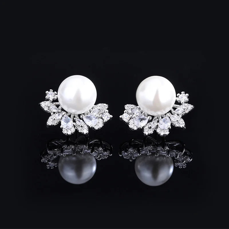 Jeweled Freshwater Shell Earrings, Flower Holders