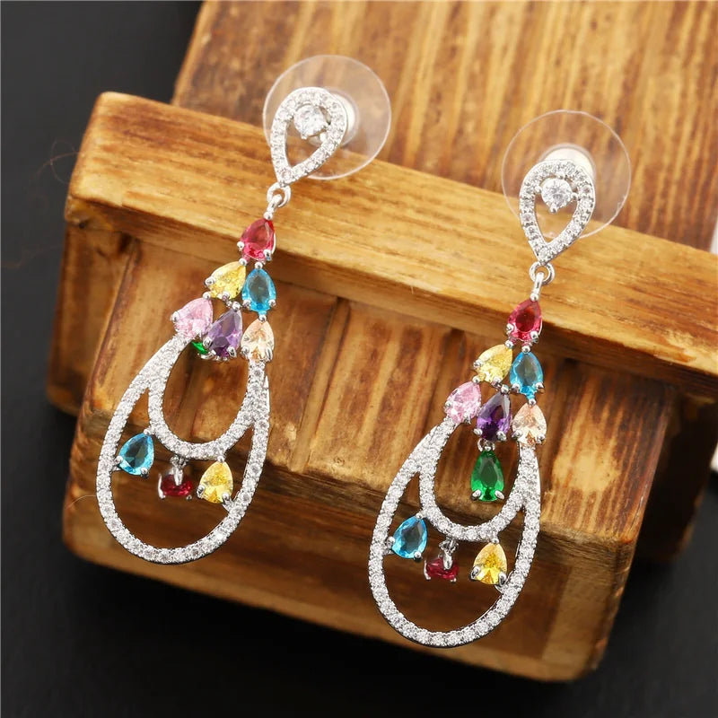 Shining Zircon Drop Earrings for Evening Dress