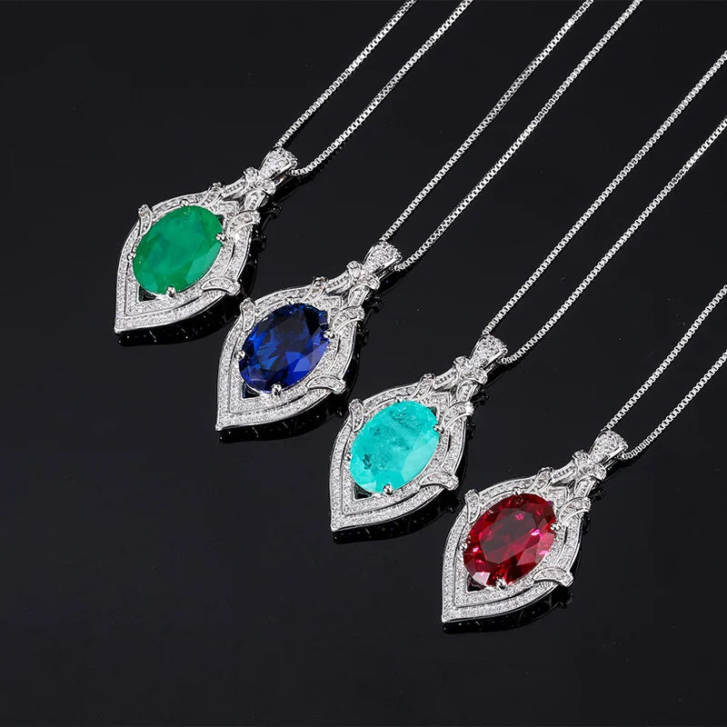 Noble Red Corundum Necklace with Emerald Pendant