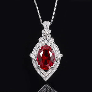 Noble Red Corundum Necklace with Emerald Pendant