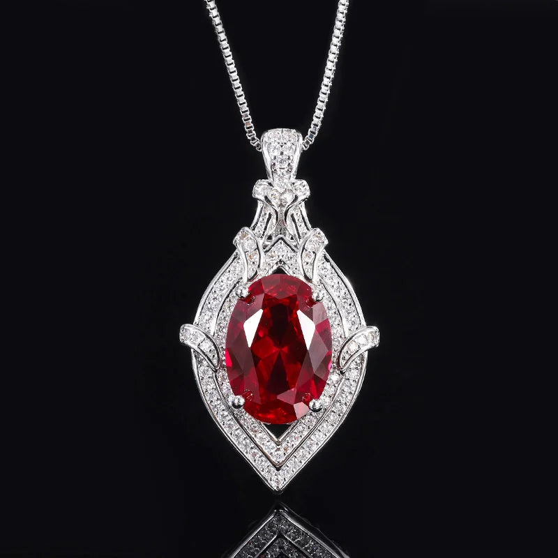 Noble Red Corundum Necklace with Emerald Pendant