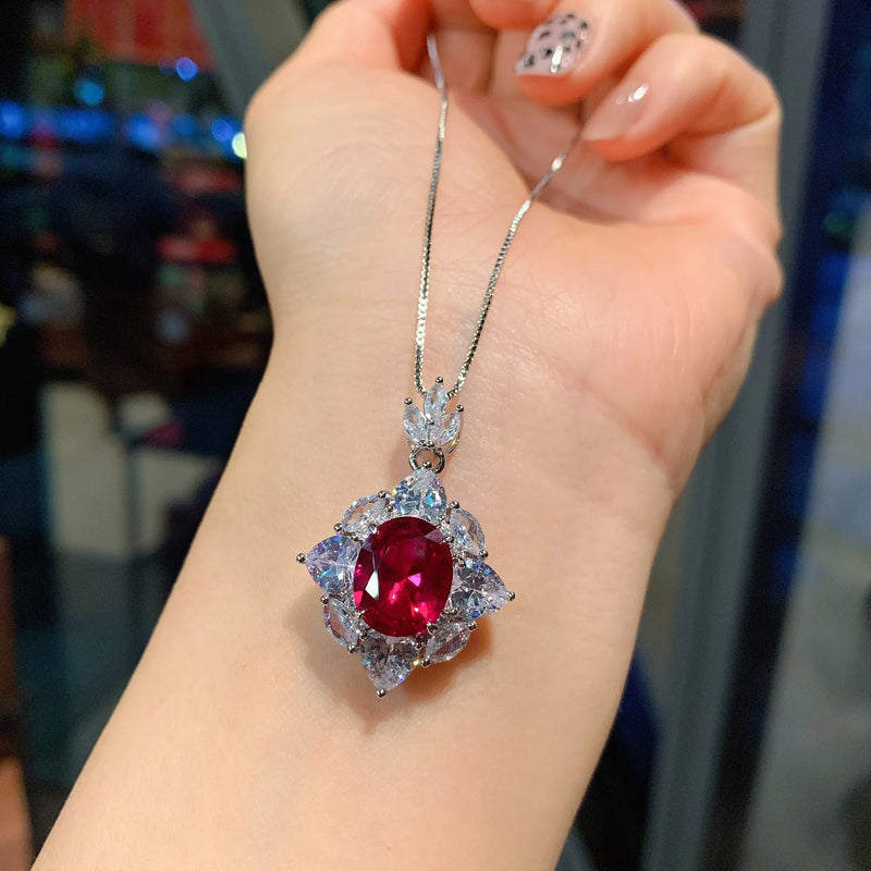 Diamond Pendant Necklace 10*12 Main Stone Simulated Treasure Jewels