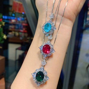 Diamond Pendant Necklace 10*12 Main Stone Simulated Treasure Jewels