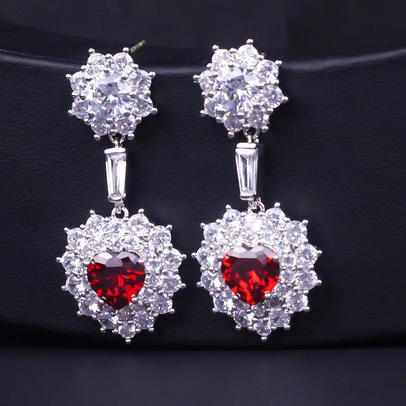925 Silver Heart-shaped Zircon Short Earrings