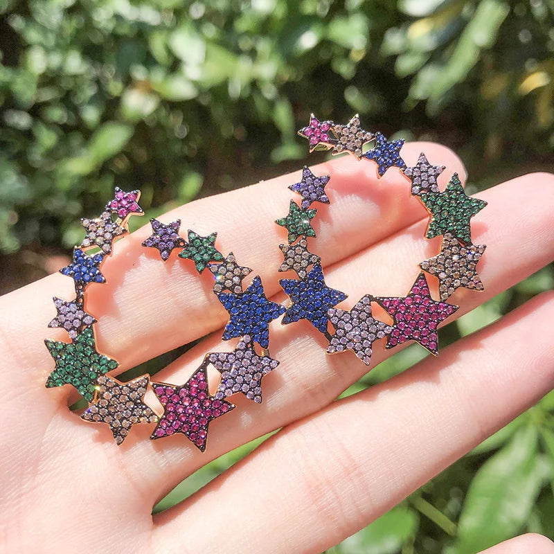 Colorful Zirconia Star Earrings - Women's Rainbow Jewelry