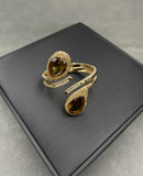Brown Quartz and Zircon Bangle Cuff Bracelet with Nature Beads