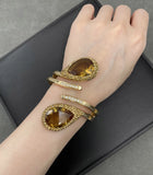 Brown Quartz and Zircon Bangle Cuff Bracelet with Nature Beads
