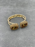 Brown Quartz and Zircon Bangle Cuff Bracelet with Nature Beads