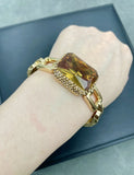 Brown Quartz and Zircon Bangle Cuff Bracelet with Nature Beads