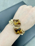 Brown Quartz and Zircon Bangle Cuff Bracelet with Nature Beads