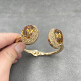Brown Quartz and Zircon Bangle Cuff Bracelet with Nature Beads
