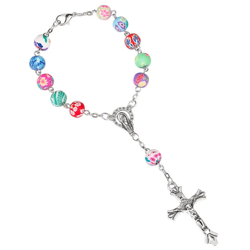 Catholic Decade Rosary Bracelet 8 mm Colorful Polymer Clay Beads