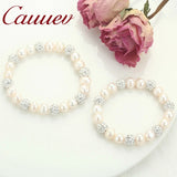 Freshwater Pearl Bracelet with Zircon Ball Elasticity Jewelry