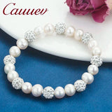 Freshwater Pearl Bracelet with Zircon Ball Elasticity Jewelry