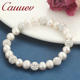 Freshwater Pearl Bracelet with Zircon Ball Elasticity Jewelry
