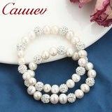 Freshwater Pearl Bracelet with Zircon Ball Elasticity Jewelry