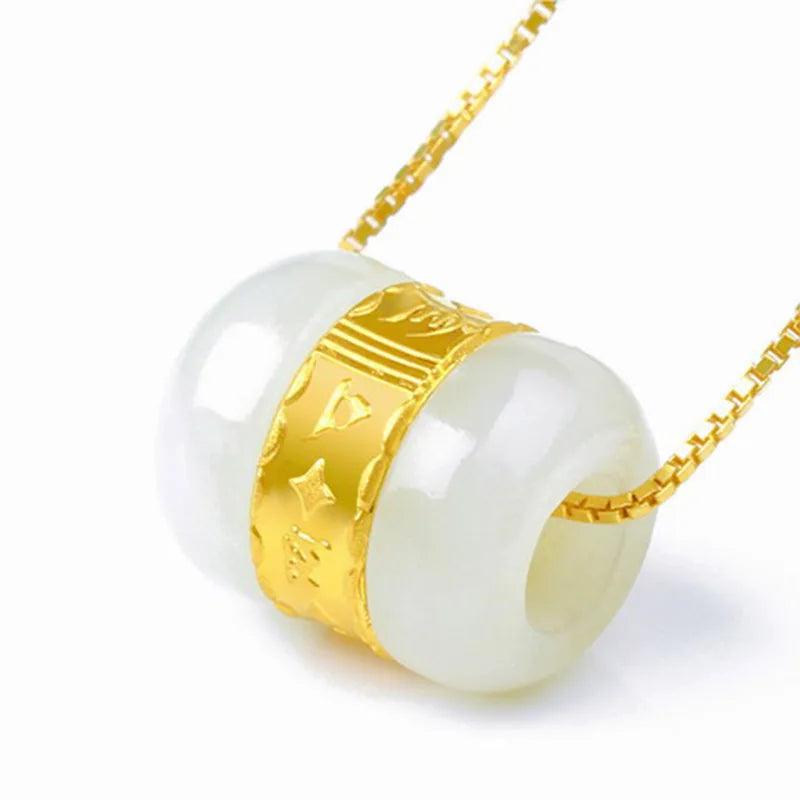 Nephrite Jade Necklace Pendant with Inlaid Necklace