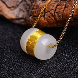 Nephrite Jade Necklace Pendant with Inlaid Necklace