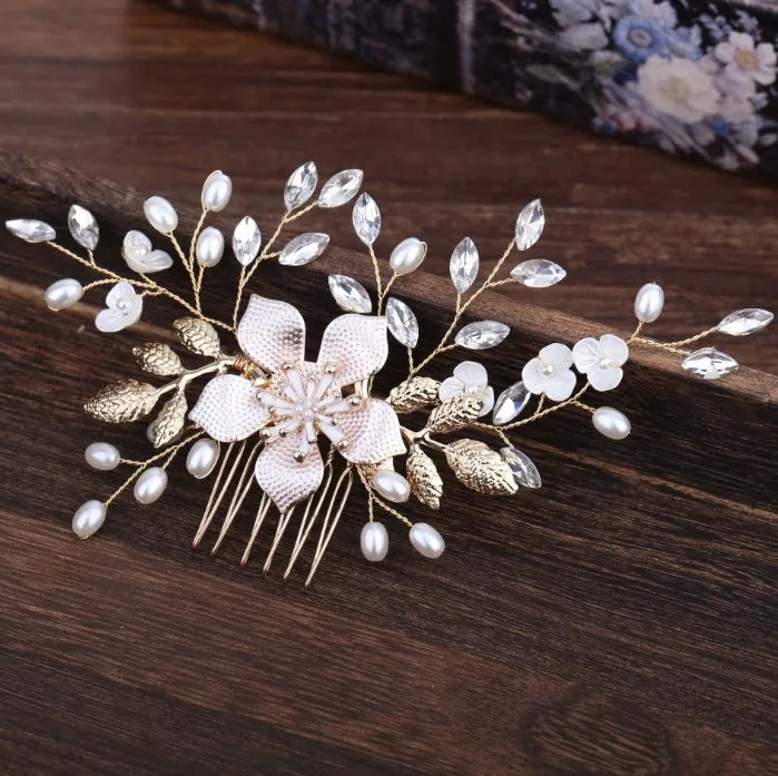 Crystal Bridal Hair Comb Champagne Flower Accessory