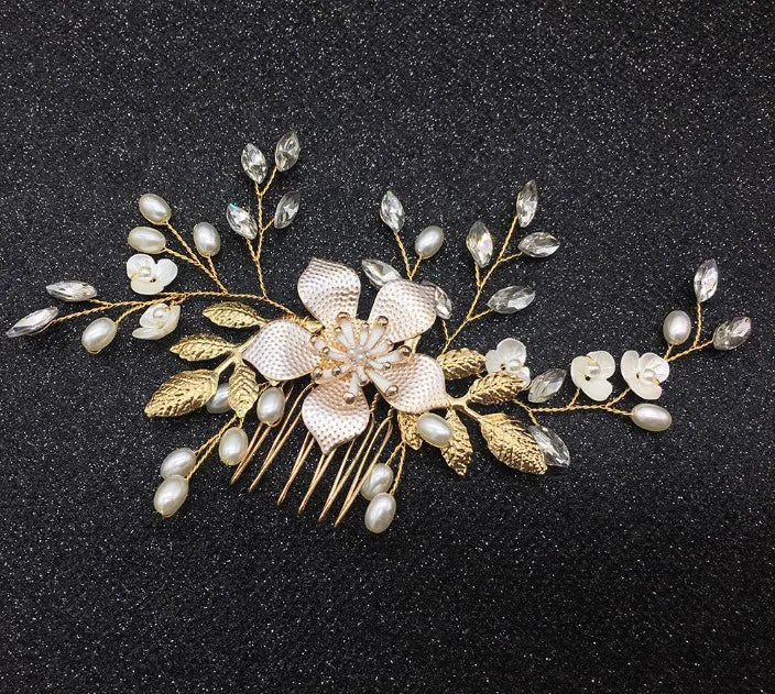 Crystal Bridal Hair Comb Champagne Flower Accessory