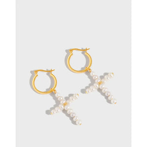 925 Sterling Silver Cross Hoop Huggie Earrings