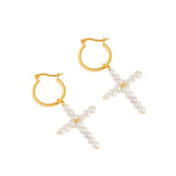 925 Sterling Silver Cross Hoop Huggie Earrings