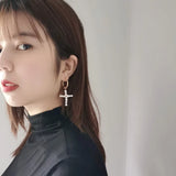 925 Sterling Silver Cross Hoop Huggie Earrings