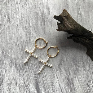925 Sterling Silver Cross Hoop Huggie Earrings