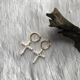 925 Sterling Silver Cross Hoop Huggie Earrings
