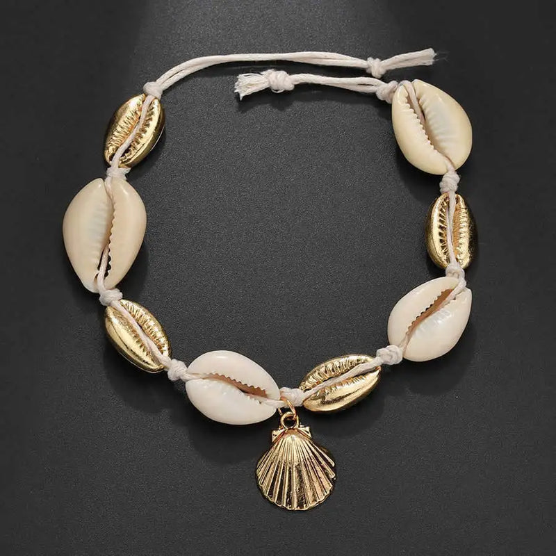 Charm Anklet Small Ball and Wafer Shell Anklet