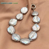 Baroque Pearl Bracelet Grey Coin Button Shape Freshwater Jewelry