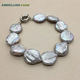 Baroque Pearl Bracelet Grey Coin Button Shape Freshwater Jewelry