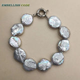 Baroque Pearl Bracelet Grey Coin Button Shape Freshwater Jewelry