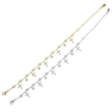 Adjustable Cross CZ Paved Silver Chain Bracelet for Women