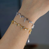 Adjustable Cross CZ Paved Silver Chain Bracelet for Women