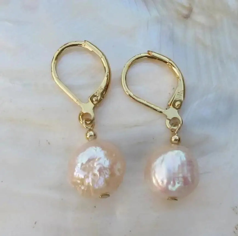Natural South Sea Pink Drop Pearl Earrings 10x11mm