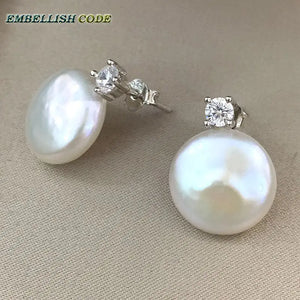 Freshwater Coin Button Pearl Earrings for Women