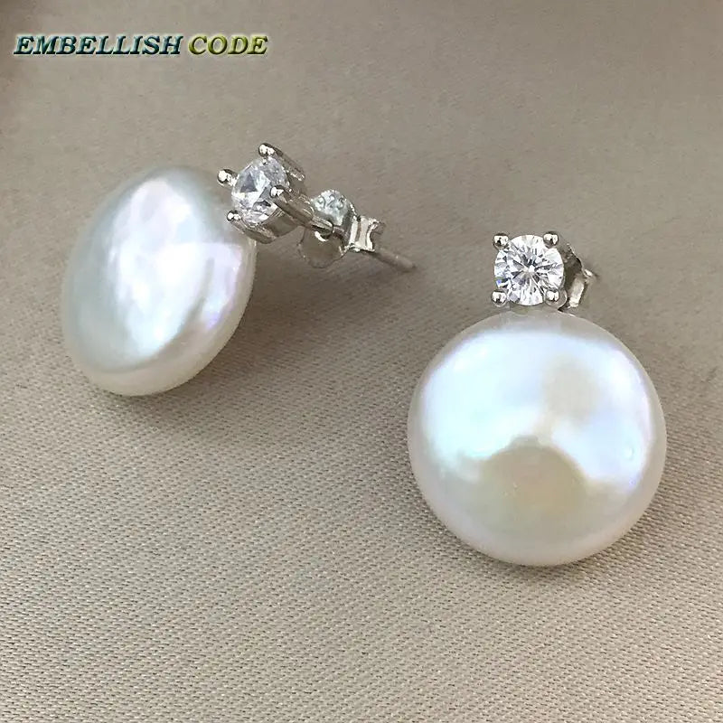 Freshwater Coin Button Pearl Earrings for Women
