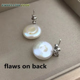 Freshwater Coin Button Pearl Earrings for Women