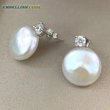 Freshwater Coin Button Pearl Earrings for Women